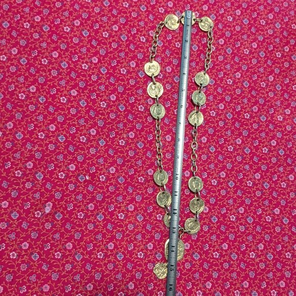 Vintage Roman Coin Cross Gold Medallion Lariat Bib Necklace Chunky Chain Link - Picture 8 of 13